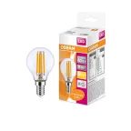 Лампа светодиодная филаментная LED STAR Classic P 5W, прозрачная колба, Е14 LSCLP60 CL 5W/827 230V FILE1410X1RU | 4058075212459 | Osram
