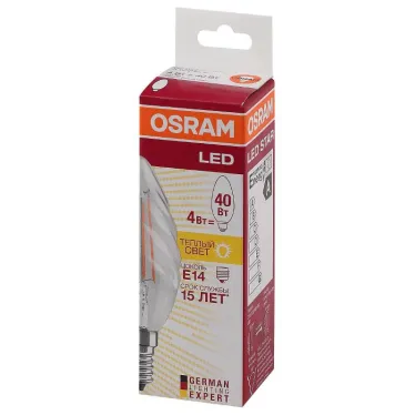 Лампа светодиодная филаментная LED STAR Classic BW 4W, прозрачная колба, Е14 LEDSCLBW40 4W/827 230V FIL E14 FS1 | 4058075055391 | Osram