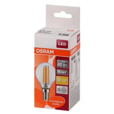 Лампа светодиодная филаментная LED STAR Classic P 4W, прозрачная колба, Е14 LEDSCLP40 4W/827 230V FIL E14 FS1 | 4058075068377 | Osram