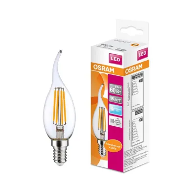 Лампа светодиодная филаментная LED STAR Classic BA 5W, прозрачная колба, Е14 LSCLBA60 CL 5W/840 230VFILE1410X1RU | 4058075212367 | Osram