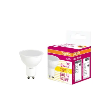 Лампа светодиодная LED STAR PAR16 8W, матовая линза, GU10 LSPAR1680100 8W/830 230V GU1010X1RU | 4058075210981 | Osram