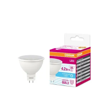Лампа светодиодная LED STAR MR16 4, 110°, 220-240 вольт, GU5, 3 LSMR1650110 4.2W/840230VGU5.310X1RU | 4058075129092 | Osram