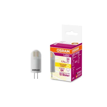 Лампа светодиодная LED STAR PIN20 1, 7W, матовая колба, G4, 12 Вольт LEDSPIN20 1, 7W/827 12VFR G4 FS1 | 4058075057142 | Osram