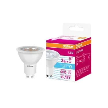 Лампа светодиодная LED STAR PAR16 3W, GU10 LSPAR163536 3W/840 230VGU1010X1RU | 4058075134812 | Osram