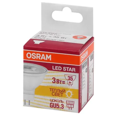 Лампа светодиодная LED STAR MR16 3W, 110°, 220-240 вольт, GU5, 3 LSMR1635110 3W/830 230V GU5.310X1RU | 4052899981126 | Osram