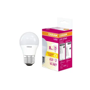 Лампа светодиодная LED STAR Classic P 8W, матовая колба, Е27 LSCLP75 8W/830 230V E27 10X1 RU | 4058075210868 | Osram