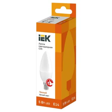 Лампа светодиодная LED 5Вт Е14 220В 3000К C35 свеча | LLE-C35-5-230-30-E14 | IEK