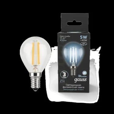 Лампа светодиодная LED 5Вт E14 220В 4100К шар | 105801205 | Gauss