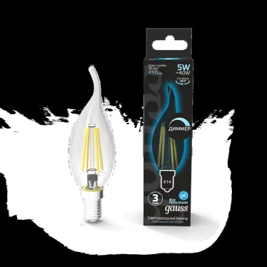 Лампа светодиодная LED 5Вт E14 220В 4100К свеча на ветру, диммируемая | 104801205-D | Gauss