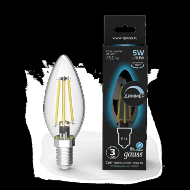 Лампа светодиодная LED 5Вт E14 220В 4100К свеча, диммируемая | 103801205-D | Gauss