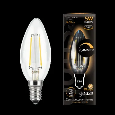 Лампа светодиодная LED 5Вт E14 220В 2700К свеча, диммируемая | 103801105-D | Gauss