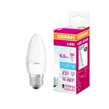 Лампа светодиодная LED STAR Classic B 6, матовая колба, Е27 LEDSCLB60 6, 5W/840 230VFR E2710X1RU | 4058075134201 | Osram