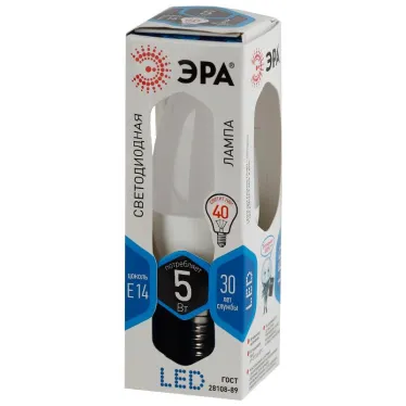 Лампа светодиодная LED 5Вт E14 220В 4000К smd B35 свеча | Б0018872 | ЭРА