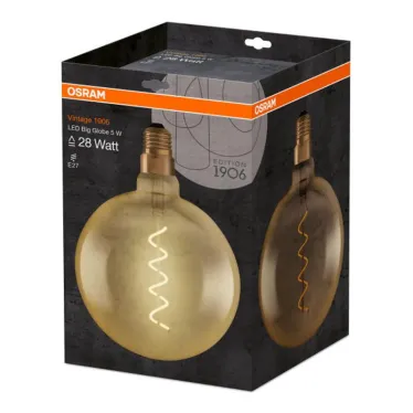 Лампа светодиодная филаментная Vintage 1906 LED CL GLOBE200 FIL GOLD 28 non-dim 5W/820 E27 | 4058075092013 | Osram