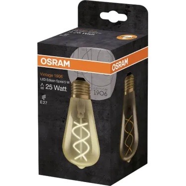 Лампа светодиодная филаментная Vintage 1906 LED CL Edison FIL GOLD 25 non-dim 5W/820 E27 | 4058075092112 | Osram