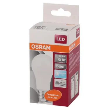 Лампа светодиодная LED STAR Classic A 8, 5W, холодный дневной свет, матовая колба, Е27 LEDSCLA75 8, 5W/840 230VFR E2710X1RU | 4058075086647 | Osram