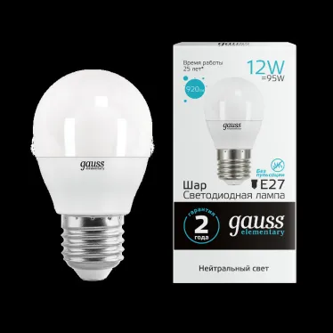 Лампа светодиодная LED Elementary Шар 12W 920lm E27 4100K | 53222 | Gauss