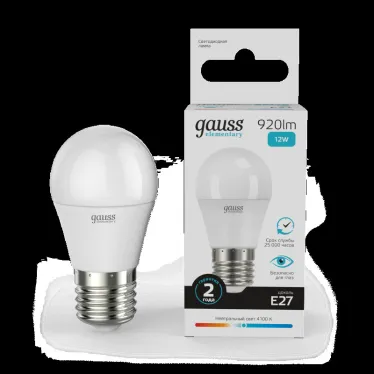 Лампа светодиодная LED Elementary Шар 12W 920lm E27 4100K | 53222 | Gauss