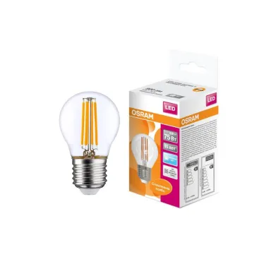 Лампа светодиодная филаментная LED STAR Classic P 6W, прозрачная колба, Е27 LEDSCLP75 6W/840 230V FIL E2710X1RU | 4058075218239 | Osram