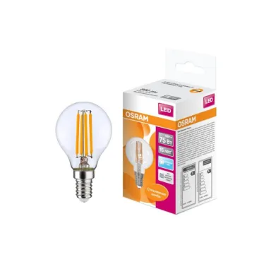 Лампа светодиодная филаментная LED STAR Classic P 6W, прозрачная колба, Е14 LEDSCLP75 6W/840 230V FIL E1410X1RU | 4058075218178 | Osram