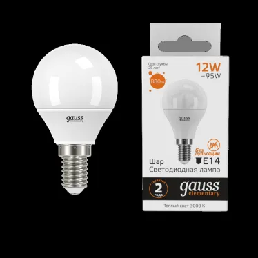 Лампа светодиодная LED Elementary Шар 12W 880lm E14 3000K | 53112 | Gauss