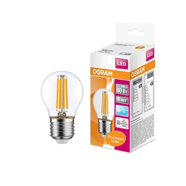 Лампа светодиодная филаментная LED STAR Classic P 5W, прозрачная колба, Е27 LSCLP60 CL 5W/840 230V FILE2710X1RU | 4058075212541 | Osram