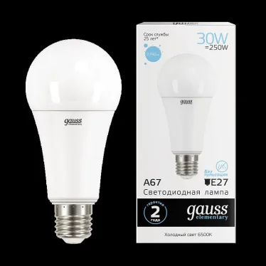 Лампа светодиодная LED Elementary A67 30W E27 2390lm 6500K | 73239 | Gauss