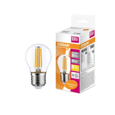Лампа светодиодная филаментная LED STAR Classic P 5W, прозрачная колба, Е27 LSCLP60 CL 5W/827 230V FILE2710X1RU | 4058075212510 | Osram