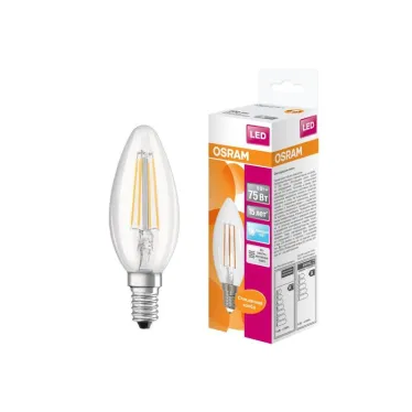 Лампа светодиодная филаментная LED STAR Classic B 6W, прозрачная колба, Е14 LEDSCLB75 6W/840 230V FIL E1410X1RU | 4058075217836 | Osram