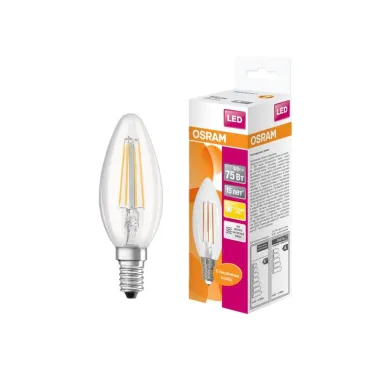 Лампа светодиодная филаментная LED STAR Classic B 6W, прозрачная колба, Е14 LEDSCLB75 6W/827 230V FIL E1410X1RU | 4058075217805 | Osram