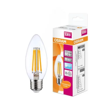 Лампа светодиодная филаментная LED STAR Classic B 5W, прозрачная колба, Е27 LSCLB60 CL 5W/840 230V FILE2710X1RU | 4058075212428 | Osram