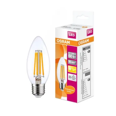 Лампа светодиодная филаментная LED STAR Classic B 5W, прозрачная колба, Е27 LSCLB60 CL 5W/827 230V FILE2710X1RU | 4058075212398 | Osram