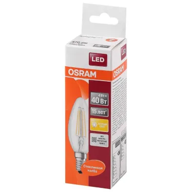 Лампа светодиодная филаментная LED STAR Classic B 4W, прозрачная колба, Е14 LEDSCLB40 4W/827 230V FIL E14 FS1 | 4058075068353 | Osram