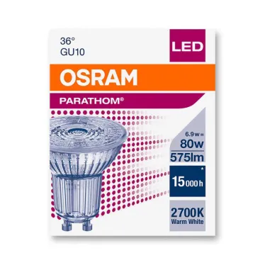 Лампа светодиодная PARATHOM PAR16 80 non-dim 36° 6, 9W/827 GU10 | 4052899958173 | Osram