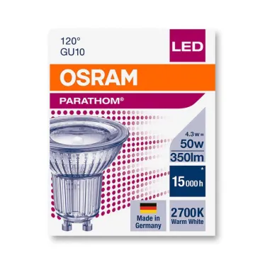 Лампа светодиодная PARATHOM PAR16 50 non-dim 120° 4, 3W/827 GU10 | 4052899958111 | Osram