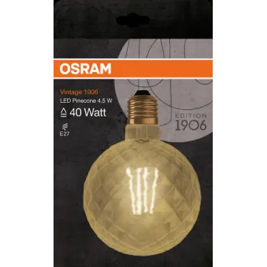 Лампа светодиодная LED, филаментная, золотистая, Vintage 1906 LED CL PINECONE FIL GOLD 40 non-dim 4, 5W/825 E27 | 4058075092037 | Osram