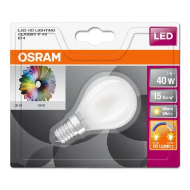 Лампа светодиодная LED STAR+ CL P CRI90GL FR 40 non-dim 5W/927 E14 | 4058075813694 | Osram