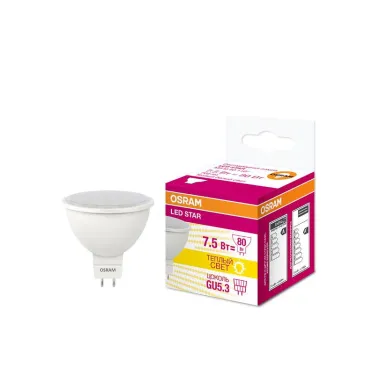 Светодиодная лампа LED STAR MR16 7, 110°, 220-240 вольт, GU5, 3 LSMR1680110 7, 5W/830230VGU5.310X1RU | 4058075229068 | Osram