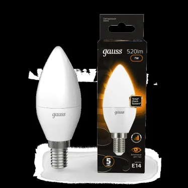 Лампа светодиодная LED 7Вт E14 220В 2700К свеча, диммируемая | 103101107-S | Gauss