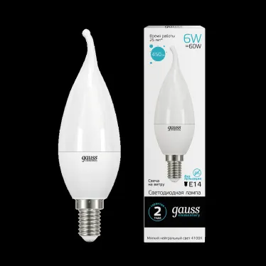 Лампа светодиодная LED 6Вт E14 220В 4100К Elementary свеча на ветру | 34126 | Gauss