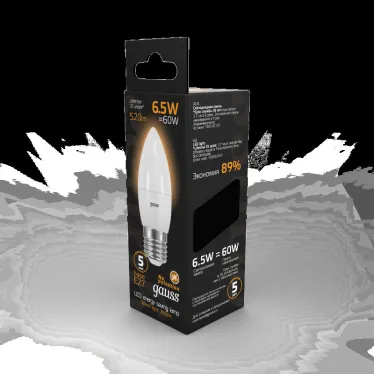 Лампа светодиодная LED 6,5Вт E27 220В 2700К свеча | 103102107 | Gauss