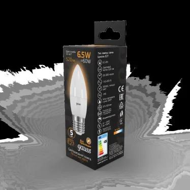 Лампа светодиодная LED 6,5Вт E27 220В 2700К свеча | 103102107 | Gauss