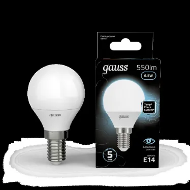 Лампа светодиодная LED 6,5Вт E14 220В 4100К шар | 105101207 | Gauss