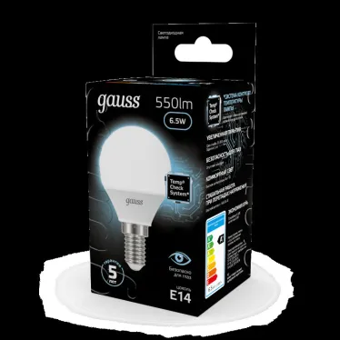 Лампа светодиодная LED 6,5Вт E14 220В 4100К шар | 105101207 | Gauss