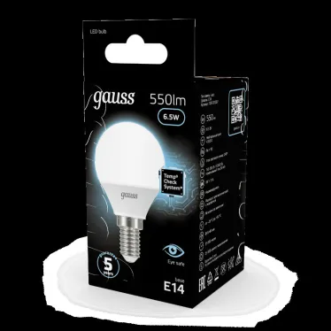 Лампа светодиодная LED 6,5Вт E14 220В 4100К шар | 105101207 | Gauss