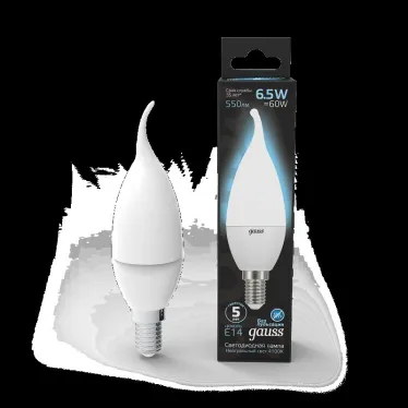 Лампа светодиодная LED 6,5Вт E14 220В 4100К свеча на ветру | 104101207 | Gauss