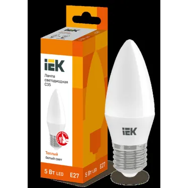 Лампа светодиодная LED 5Вт Е27 220В 3000К C35 свеча | LLE-C35-5-230-30-E27 | IEK
