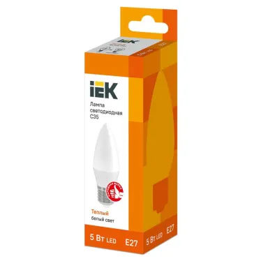 Лампа светодиодная LED 5Вт Е27 220В 3000К C35 свеча | LLE-C35-5-230-30-E27 | IEK