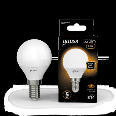 Лампа светодиодная LED 6,5Вт E14 220В 2700К шар | 105101107 | Gauss