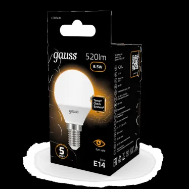 Лампа светодиодная LED 6,5Вт E14 220В 2700К шар | 105101107 | Gauss